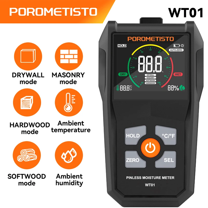 Moisture Meter Concrete Digital - POROMETISTO WT01 Digital Inductive Wood Moisture